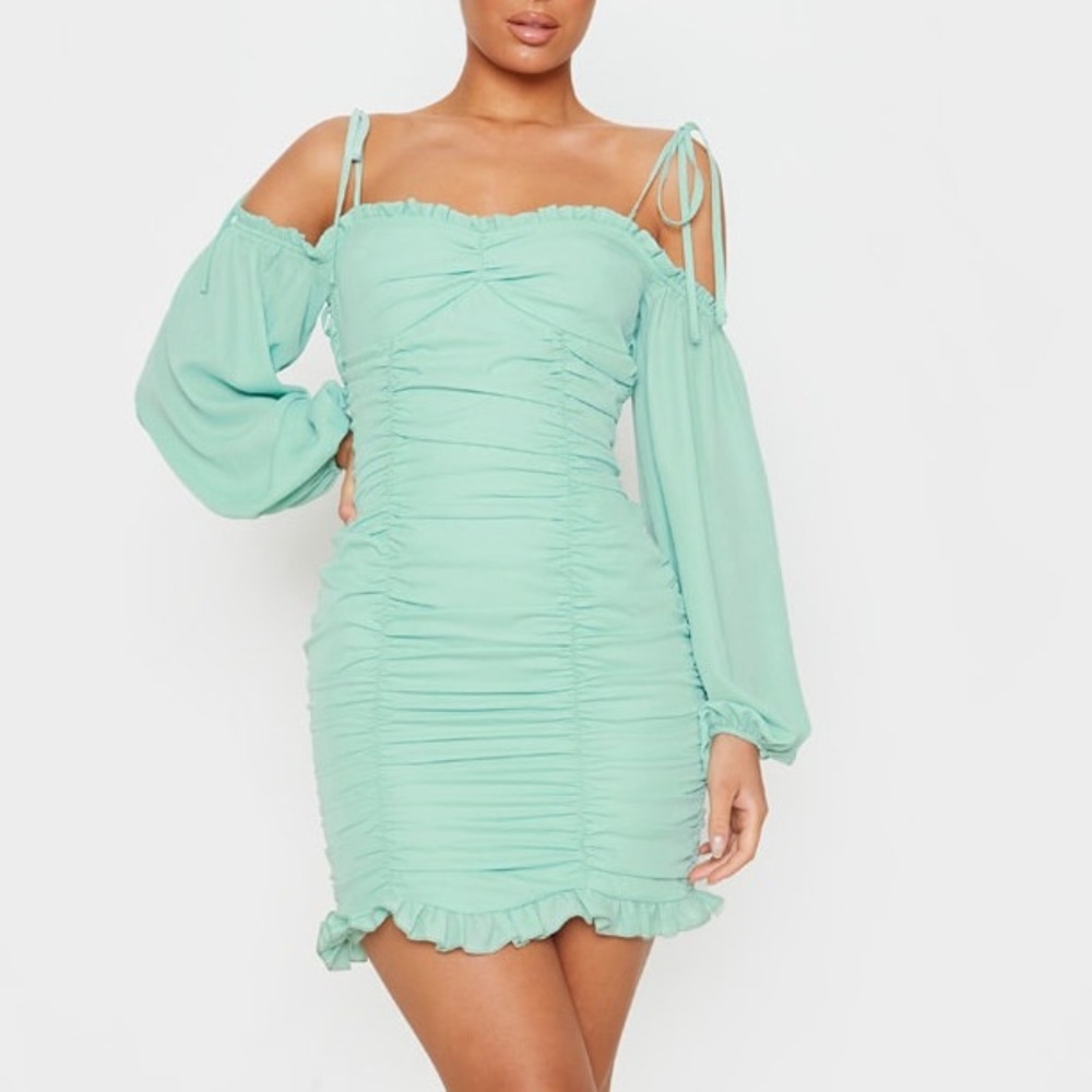 PRETTYLITTLETHING ROUCHED OFF THE SHOULDER DRESS